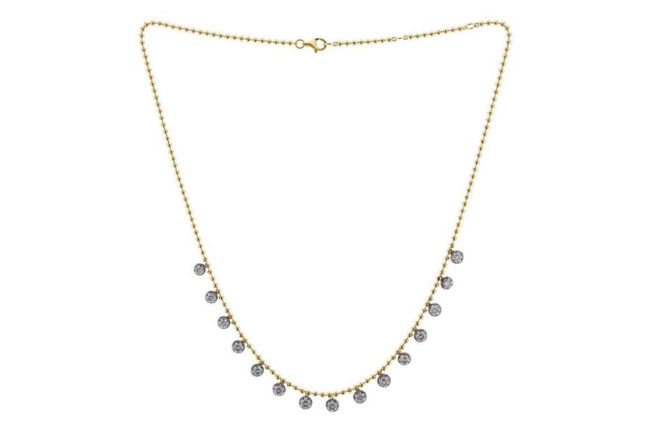 18K Yellow Gold Bead Chain Diamond Station Necklace