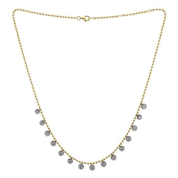 18K Yellow Gold Bead Chain Diamond Station Necklace