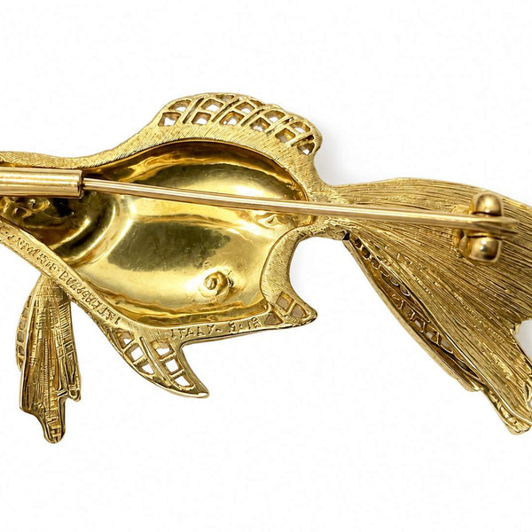 Gianmaria Buccellati 18kt Yellow Gold Rose-Cut Diamond Goldfish Brooch