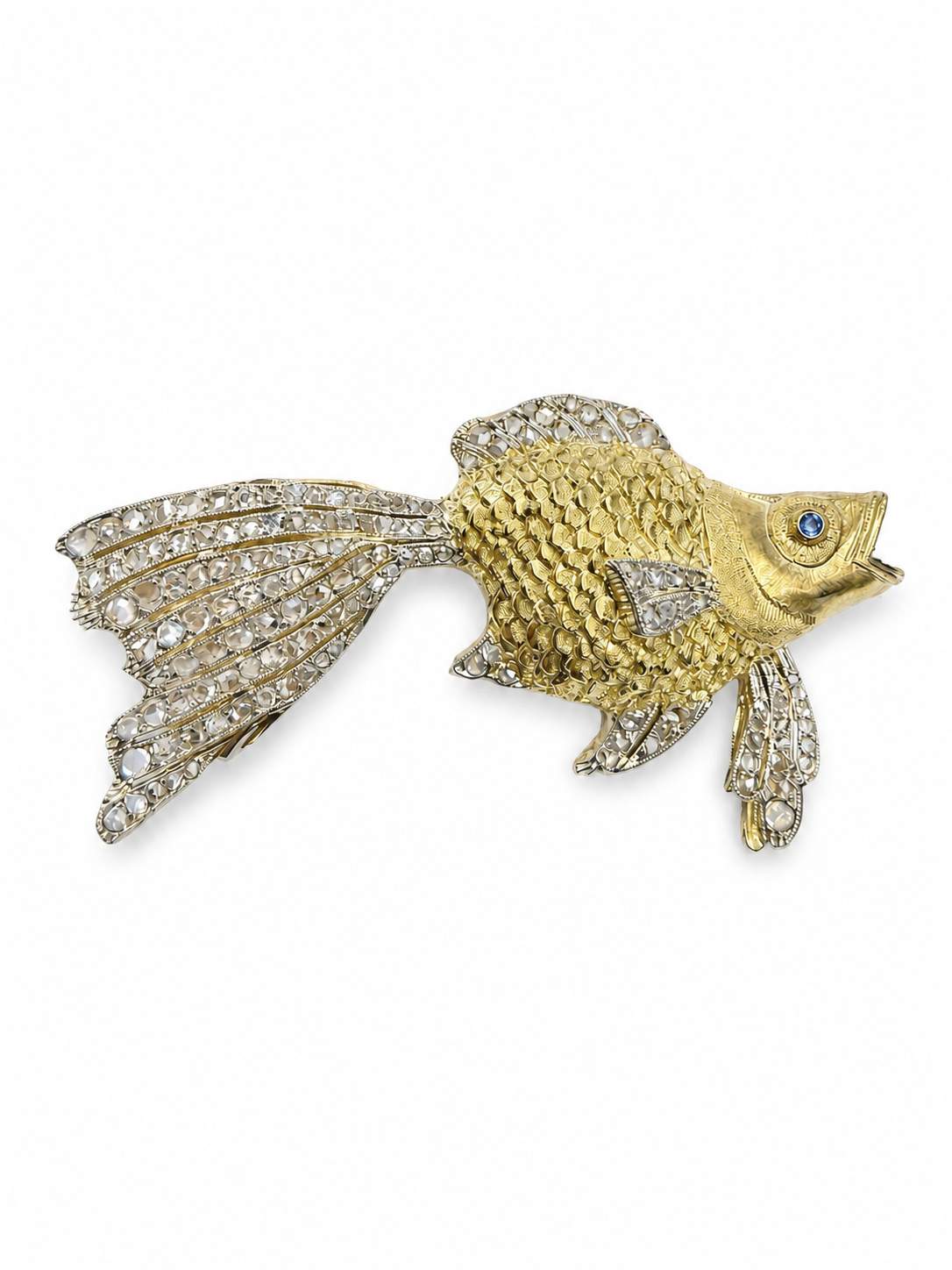 Vintage Gianmaria Buccellati 18kt Yellow Gold Rose-Cut Diamond Goldfish Brooch