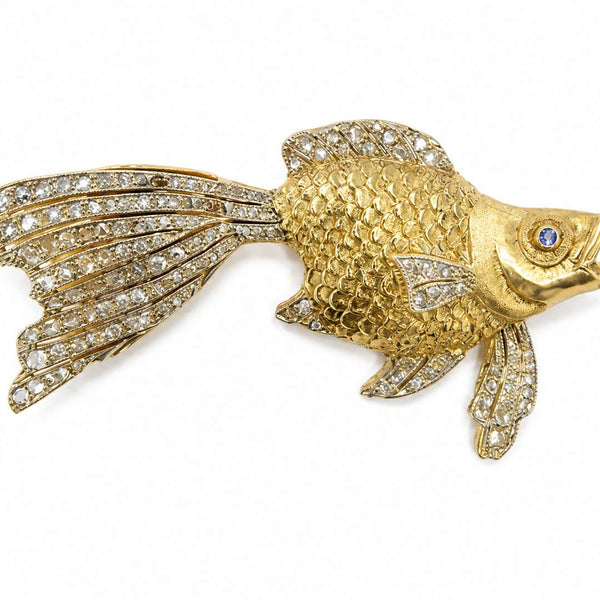 Gianmaria Buccellati 18kt Yellow Gold Rose-Cut Diamond Goldfish Brooch