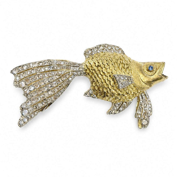 Vintage Gianmaria Buccellati 18kt Yellow Gold Rose-Cut Diamond Goldfish Brooch