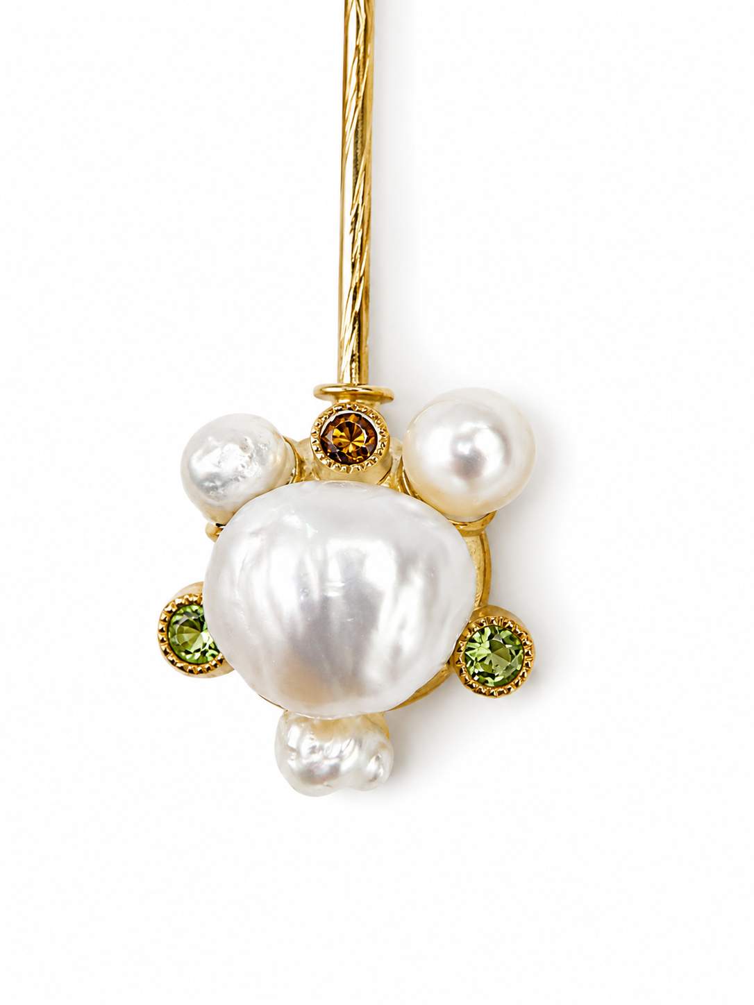 18K Baroque Pearls, Peridot, Citrine stick pin, Wing Motif, Designer; Signed LENT, Designer Anthony Lent
