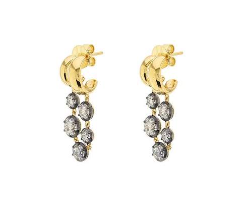 18K Yellow Gold Diamond Black Vintage style Dangle Earrings