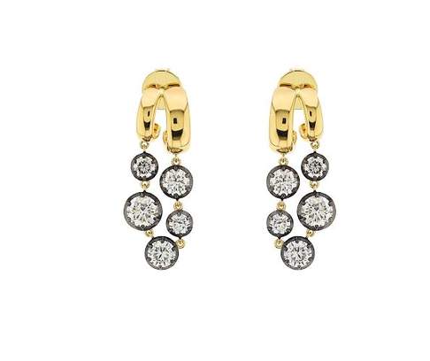 18K Yellow Gold Diamond Black Vintage style Dangle Earrings