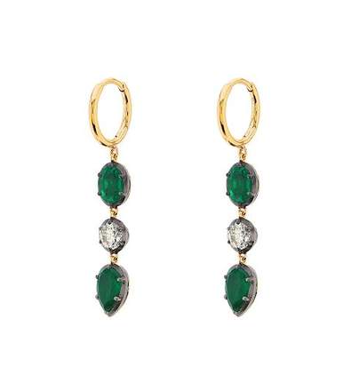 18K Yellow Gold Emerald & Diamond Dangle Earrings