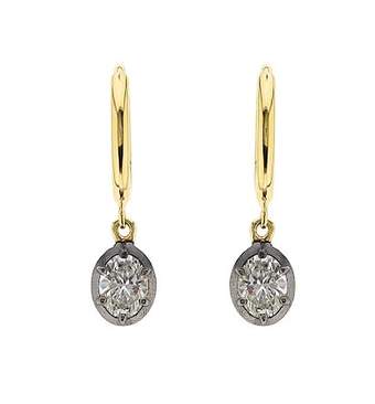 18K Oval Diamond Vintage Style Earrings