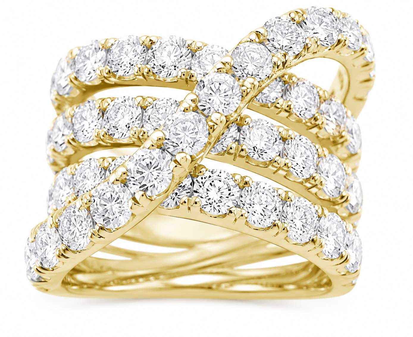 18K Yellow Gold Four Row Diamond Ring
