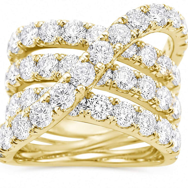 18K Yellow Gold Four Row Diamond Ring