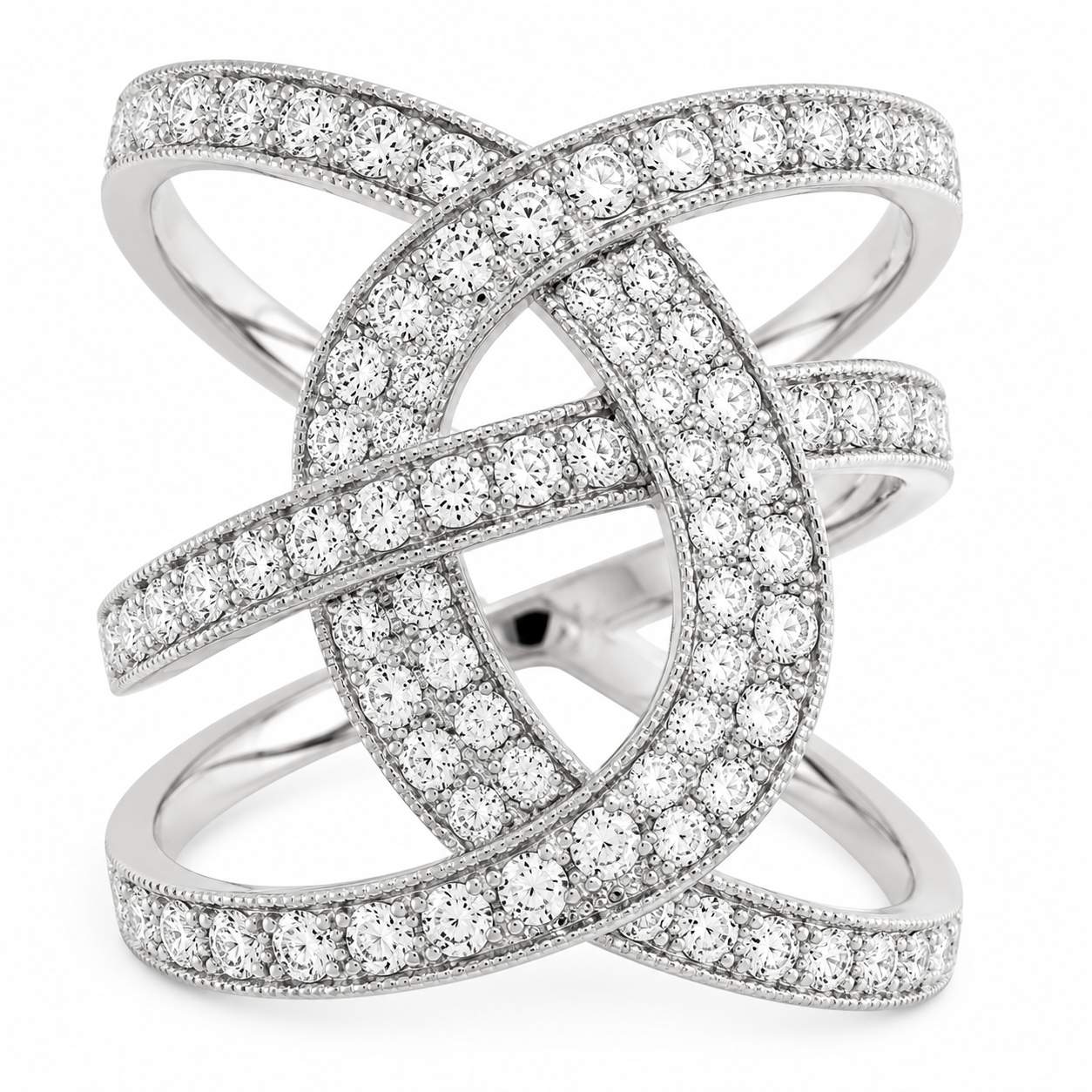 18K White Gold Crossover Diamond Ring
