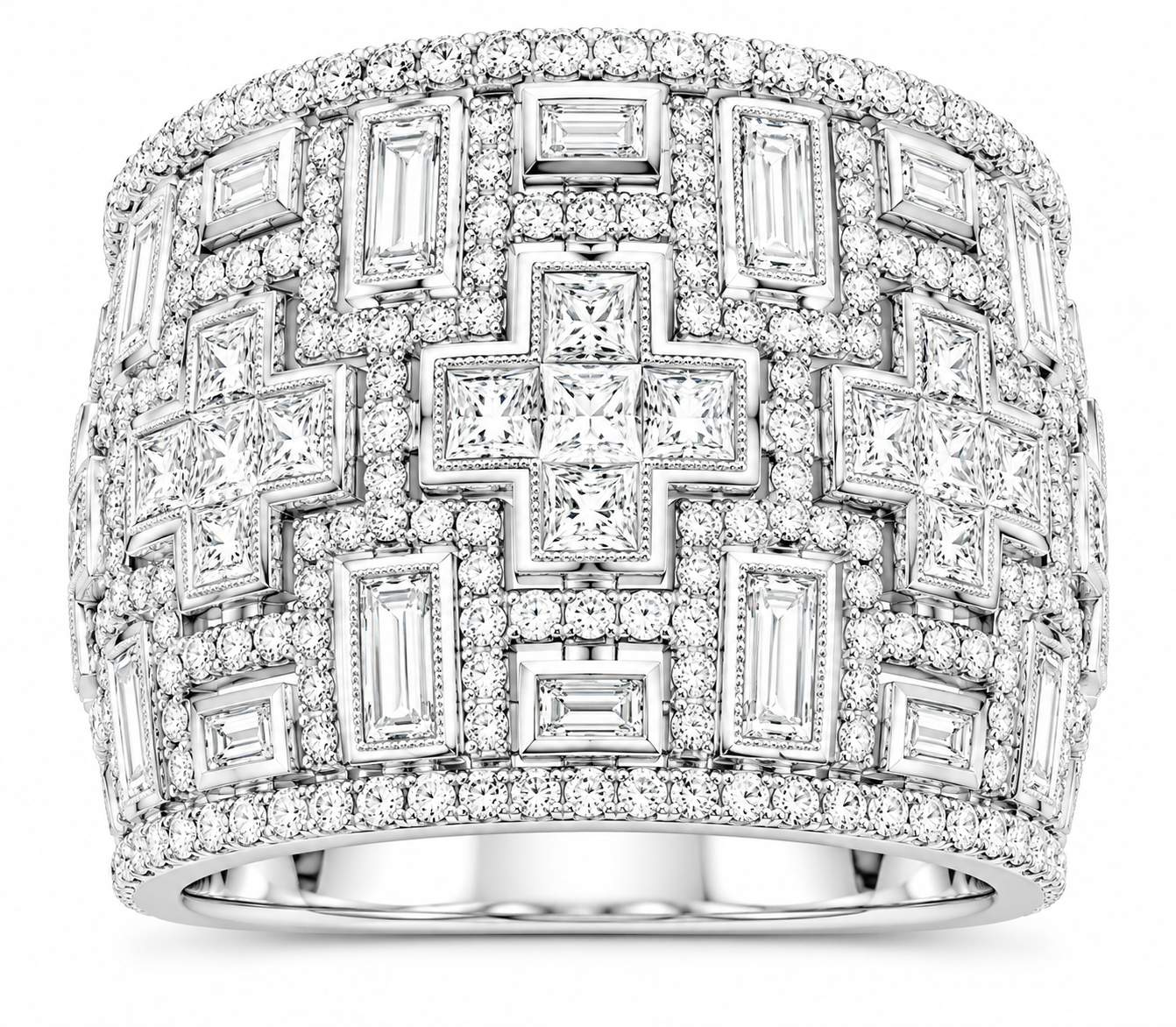 18K White Gold Multi-Shape Grid Diamond Ring