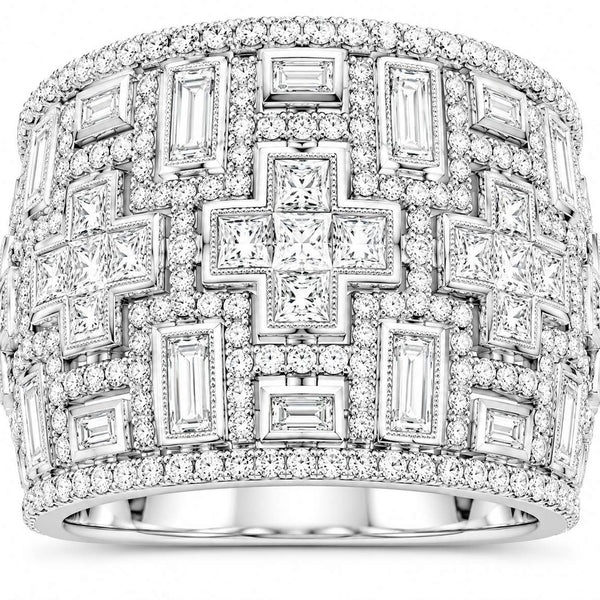 18K White Gold Multi-Shape Grid Diamond Ring