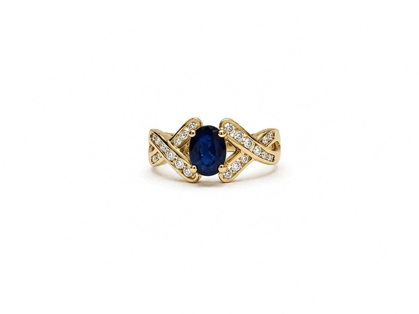 14K Sapphire Diamond "X" channel ring