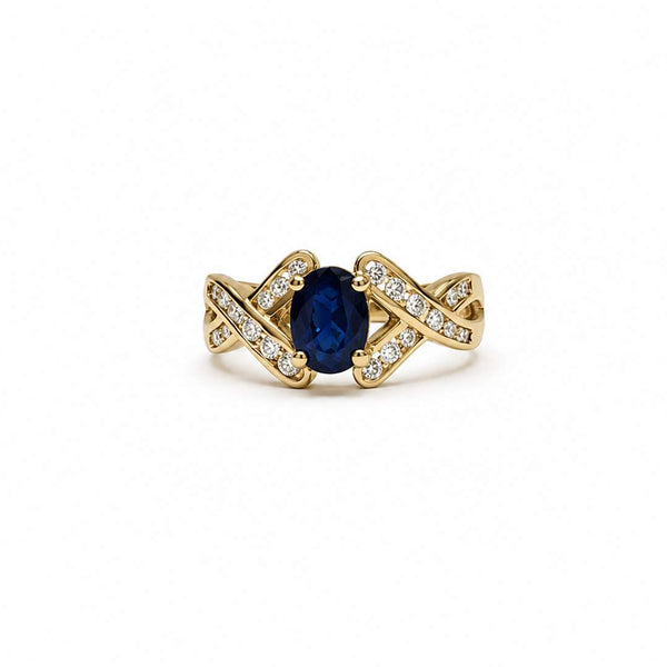 14K Sapphire Diamond "X" channel ring
