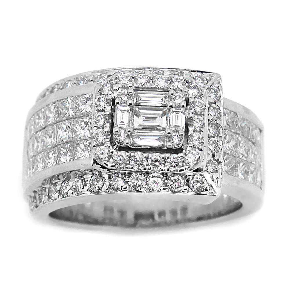 18K White Gold Round And Princess Cut 2.09cttw Diamond