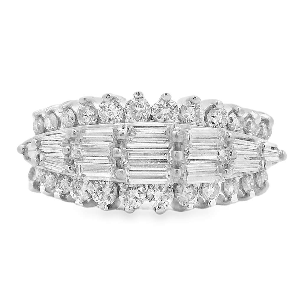 18K White Gold 3 Row Round And Baguette 1.50cttw Diamond Fashion Ring