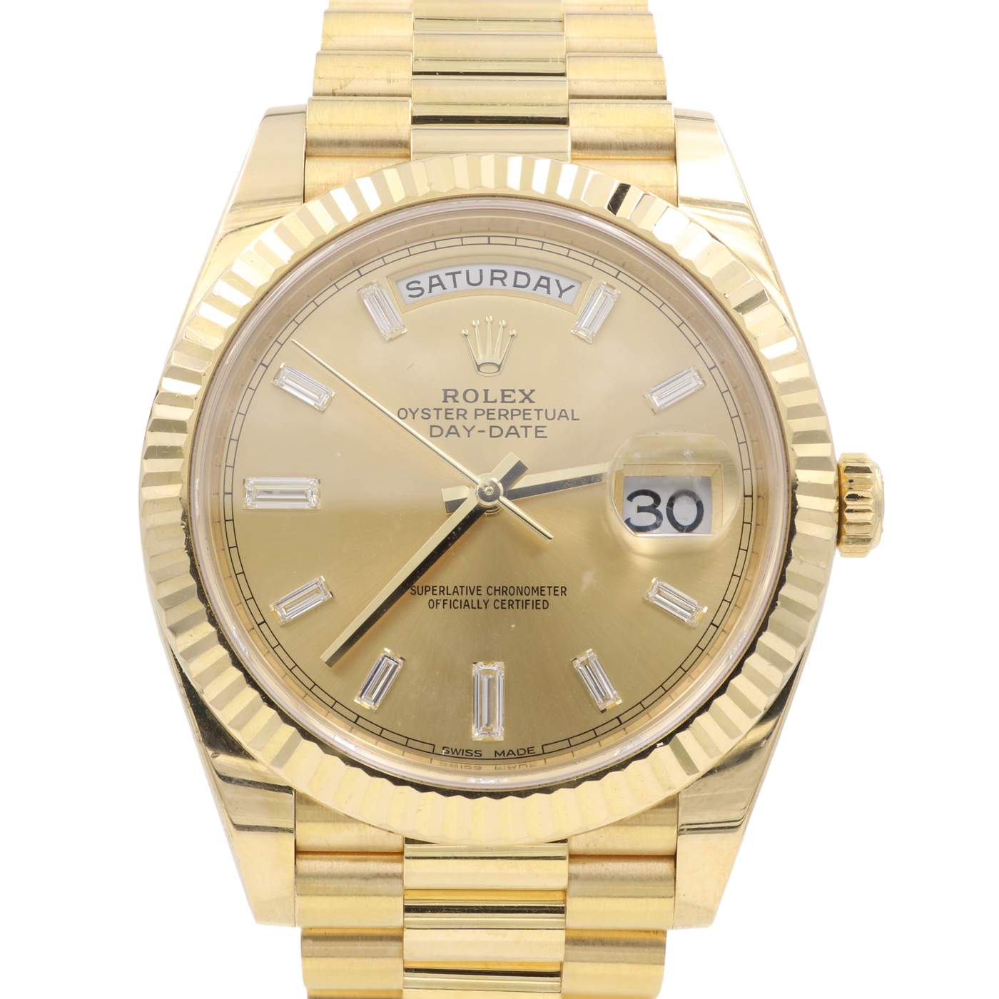 Rolex Day-Date 40 18kt Yellow Gold Baguette Diamond Dial Watch