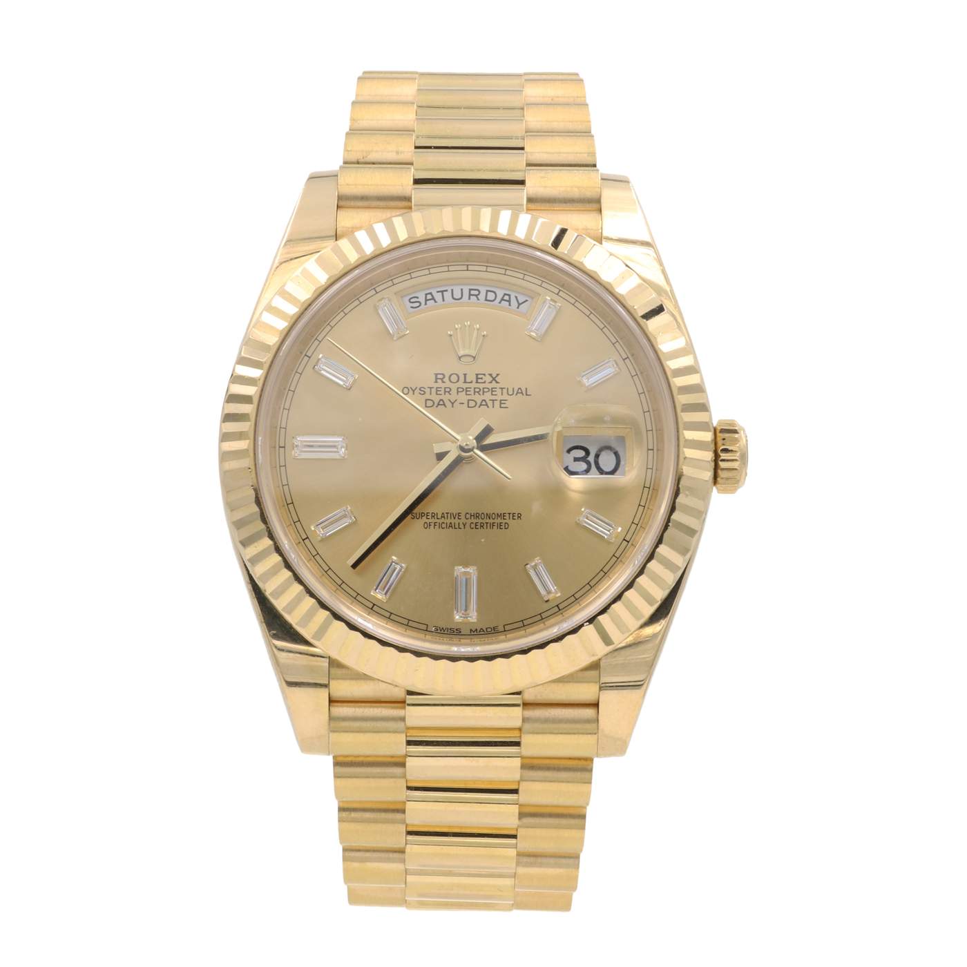 Rolex Day-Date 40 18kt Yellow Gold Baguette Diamond Dial Watch