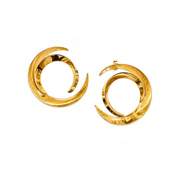 14K Yellow Gold Sculptural Design Gold Earrings