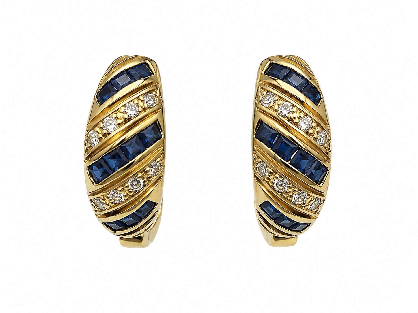 14K Yellow Gold Diamond And Sapphire Lever Back Earrings
