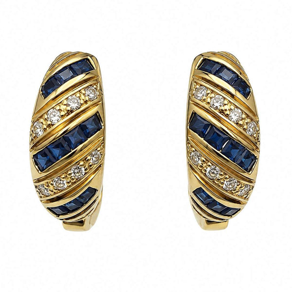 14K Yellow Gold Diamond And Sapphire Lever Back Earrings