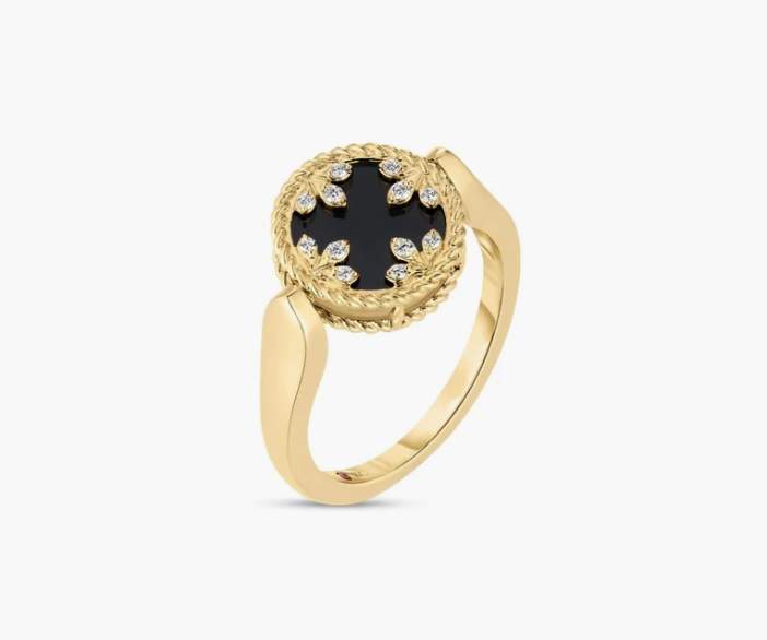 Roberto Coin 18k Yellow Gold Diamond, Black Jade And MOP Reversible Small Medallion Ring.