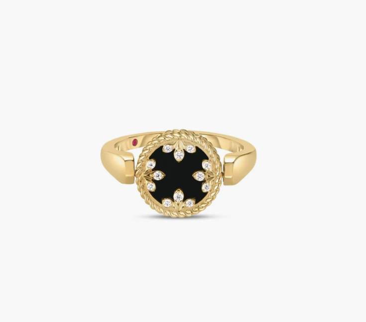 Roberto Coin 18k Yellow Gold Diamond, Black Jade And MOP Reversible Small Medallion Ring.