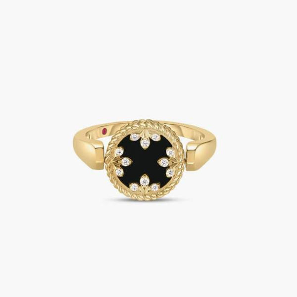 Roberto Coin 18k Yellow Gold Diamond, Black Jade And MOP Reversible Small Medallion Ring.