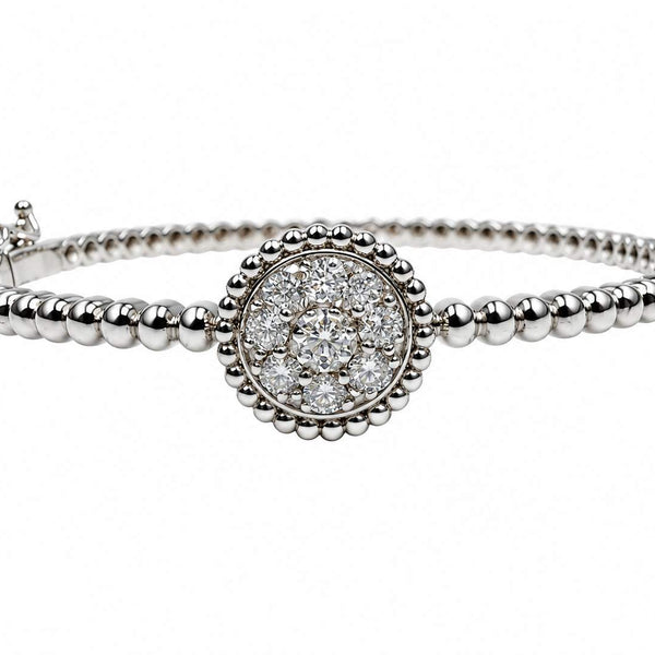 14K Ball Cuff Bracelet With Pave Circle of Diamonds