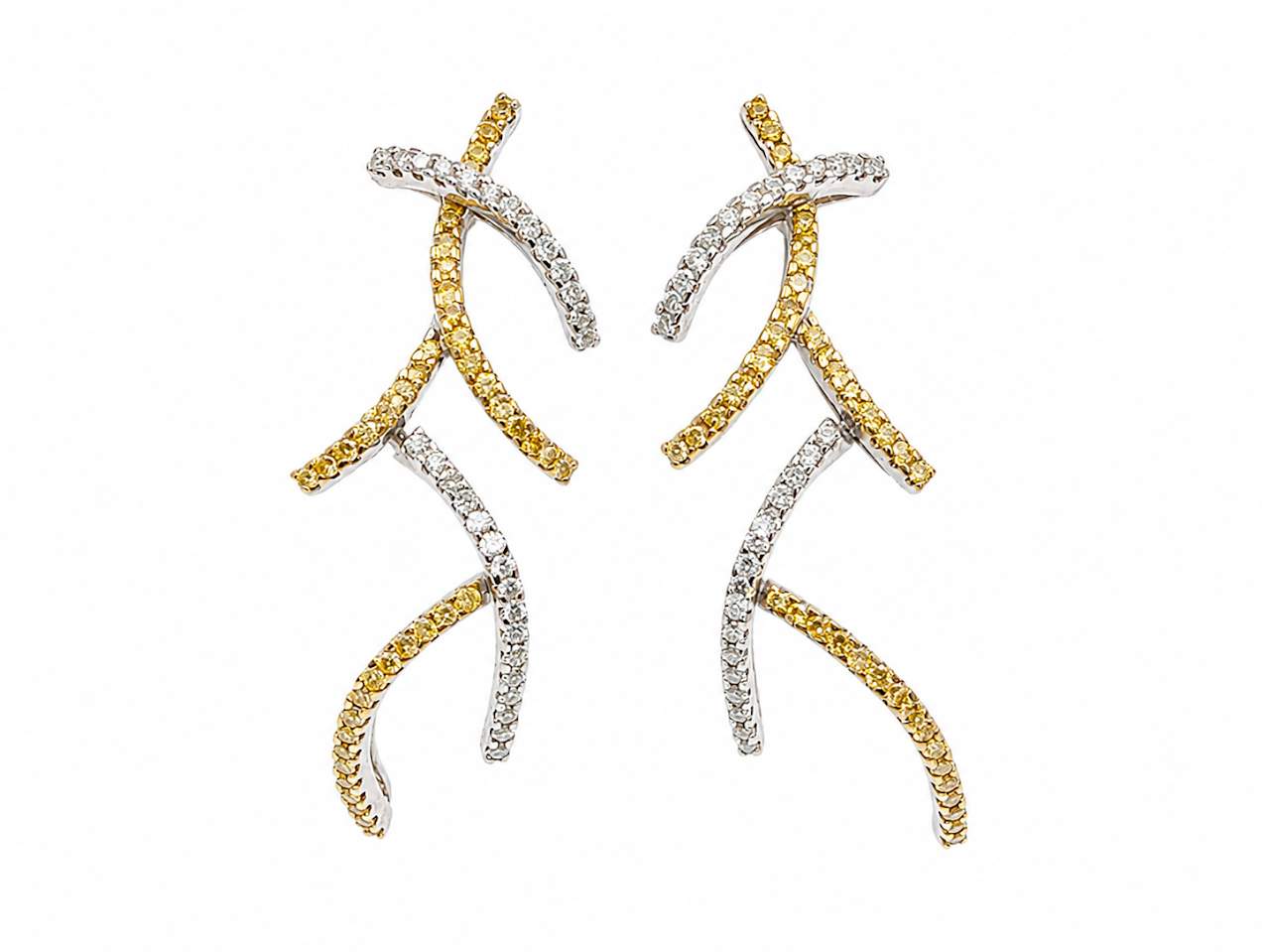14K  Diamond Cross Over Line Stud Earrings