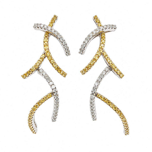 14K  Diamond Cross Over Line Stud Earrings