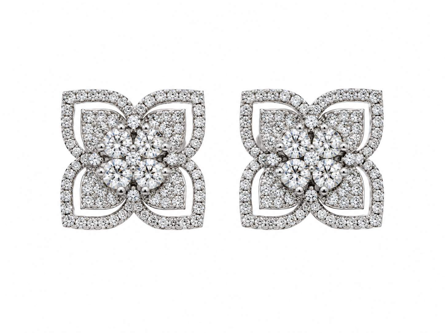 14K Diamond Flower Stud Earrings