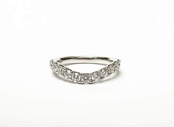 14K Curved Diamond Wedding Band With 13 Round Diamond