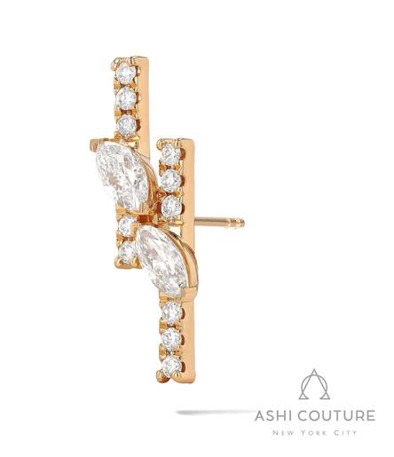 18K Yellow Gold Diamond Double Bar Earrings