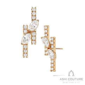 18K Yellow Gold Diamond Double Bar Earrings