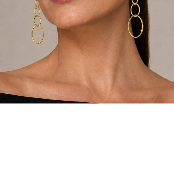 18K Judith Ripka Triple Hoop Drop Earrings with diamonds