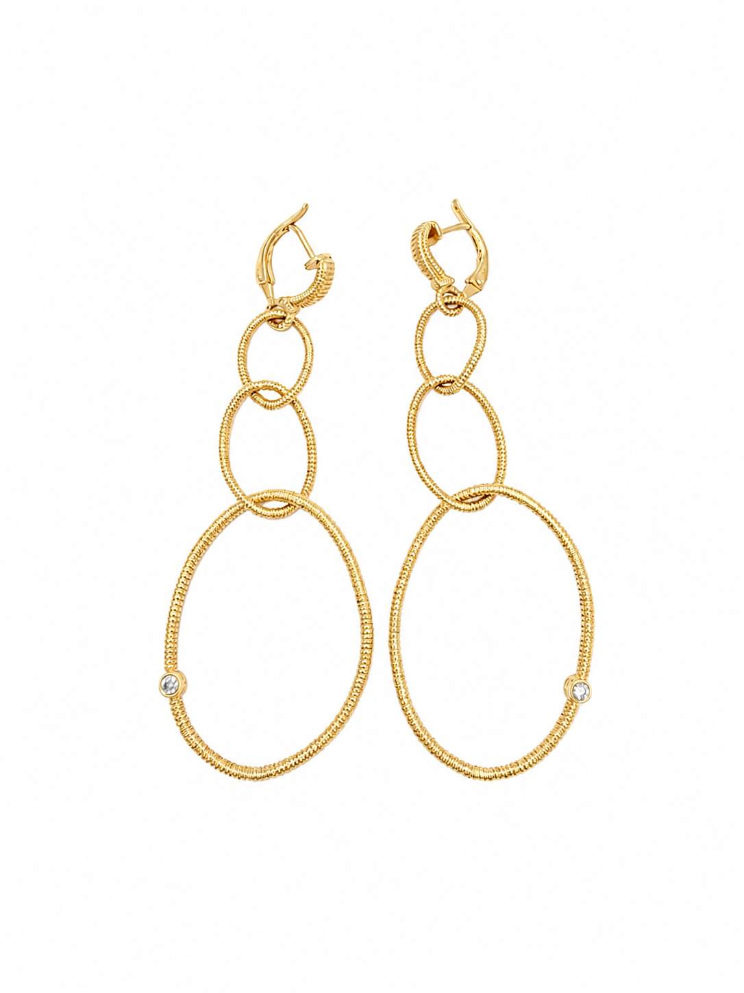 18K Judith Ripka Triple Hoop Drop Earrings with diamonds