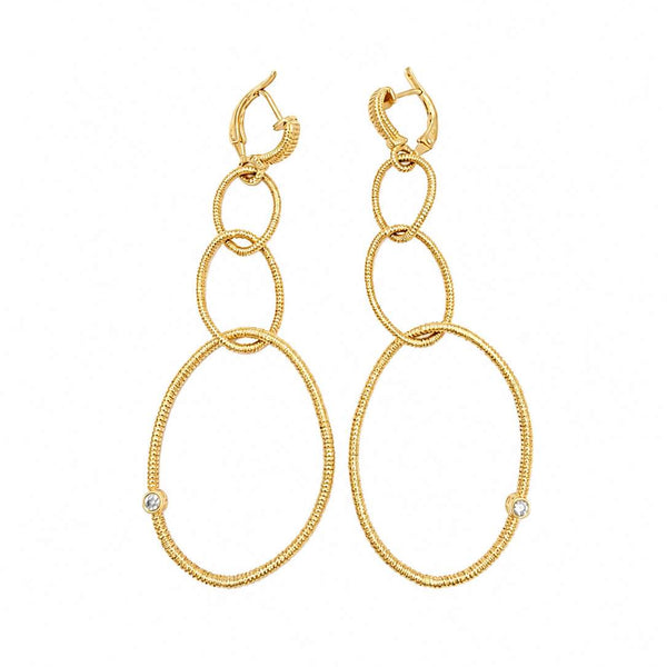 18K Judith Ripka Triple Hoop Drop Earrings with diamonds