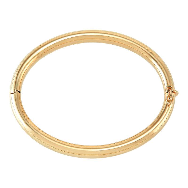 14K yellow gold 6.2mm high-polished oval round tube hinge bangle bracelet