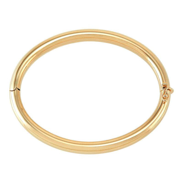 14K yellow gold 6.2mm high-polished oval round tube hinge bangle bracelet