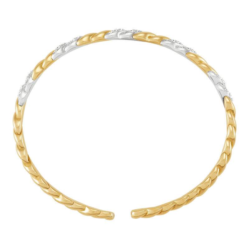 14K yellow and white gold twisted diamond cuff bangle
