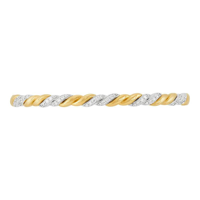 14K yellow and white gold twisted diamond cuff bangle