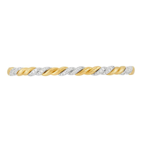 14K yellow and white gold twisted diamond cuff bangle