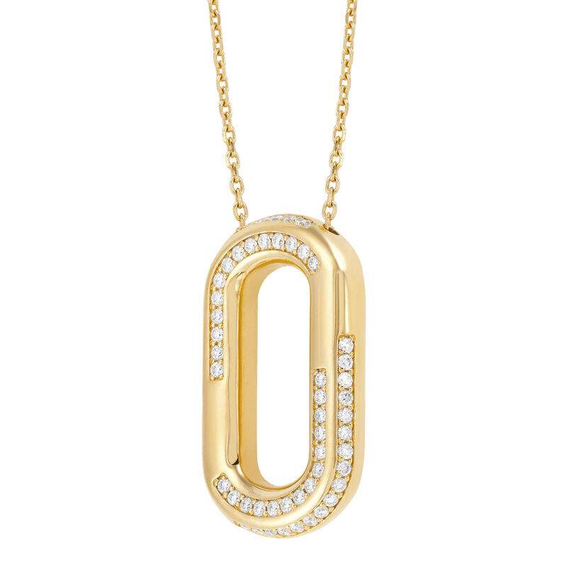 14K oval paperclip diamond link pendant on chain