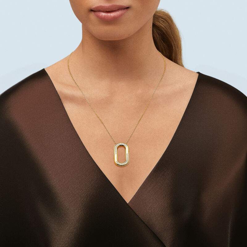 14K oval paperclip diamond link pendant on chain