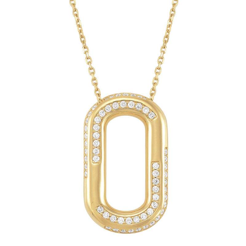 14K oval paperclip diamond link pendant on chain