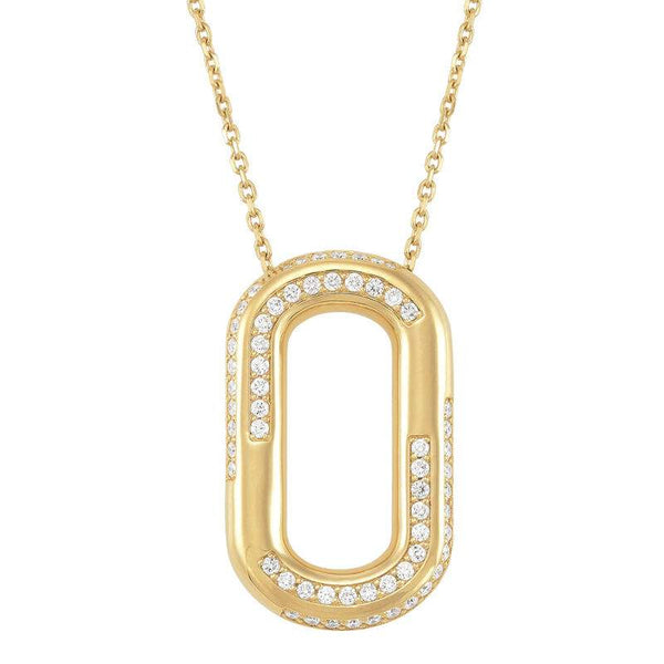 14K oval paperclip diamond link pendant on chain