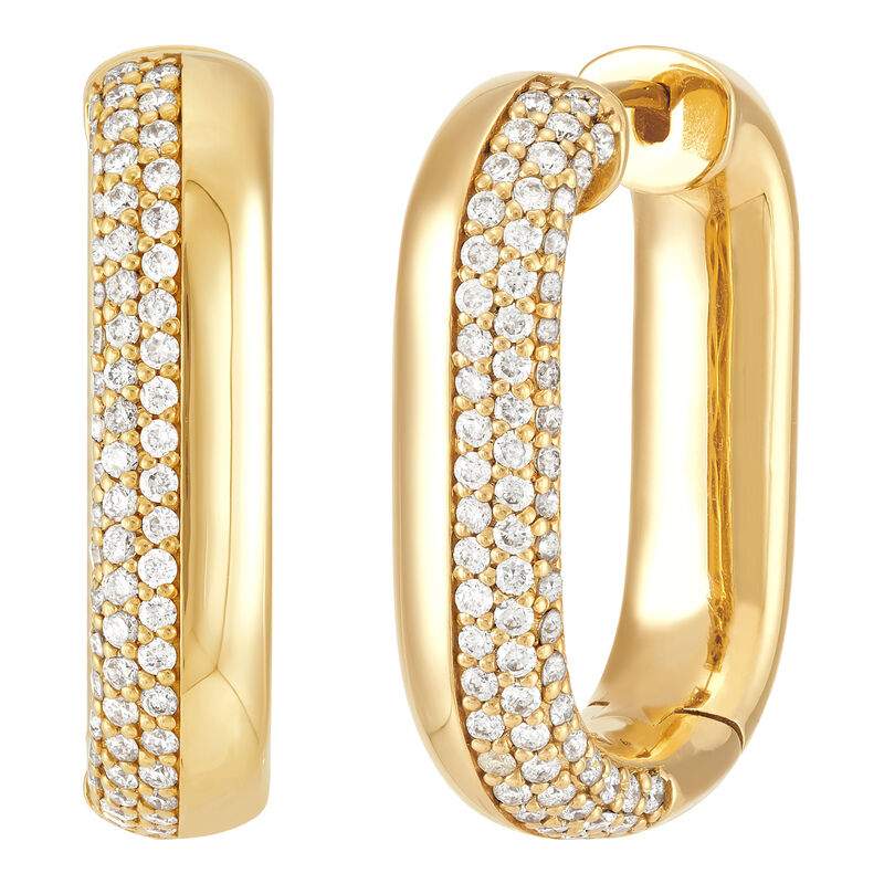 14K square Diamond Pave' hoop earrings