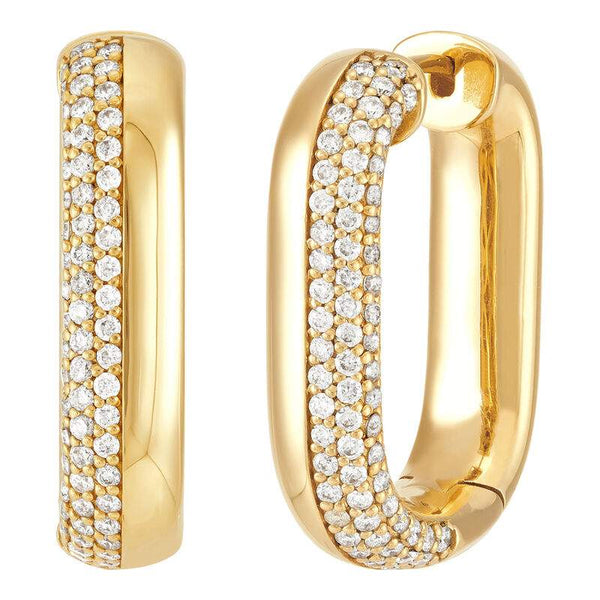 14K square Diamond Pave' hoop earrings