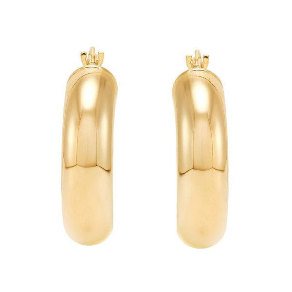 14K gold 21mm by 6mm round tube hoop earrings